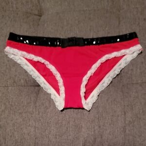 Victoria's Secret Red Cotton and Black Sequin Santa Belt Christmas Bikini Panty